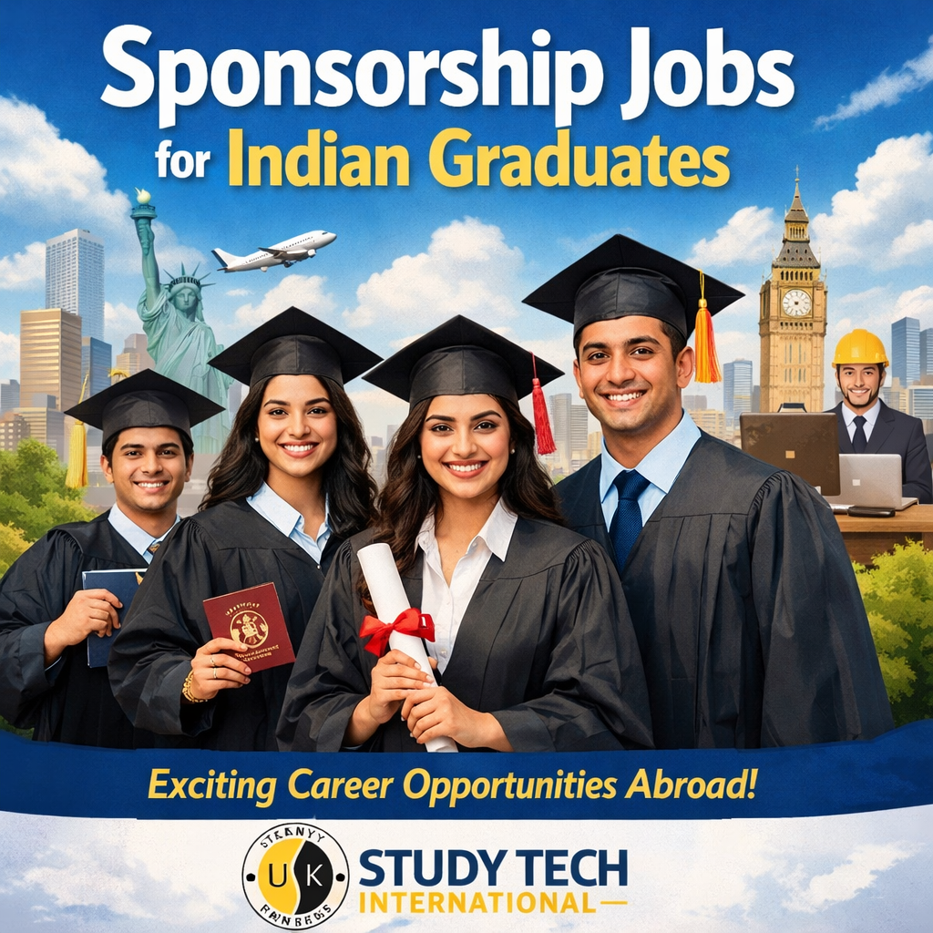Indian graduates exploring international sponsorship jobs with Study Tech International
