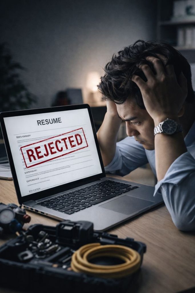 Indian graduate checking email with job application rejection while applying for UK sponsorship jobs