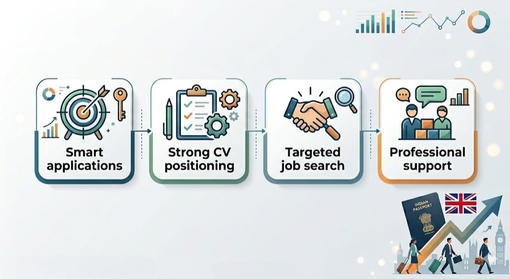 Smart applications, strong CV positioning, targeted job search, and professional support for UK visa sponsorship jobs in 2026
