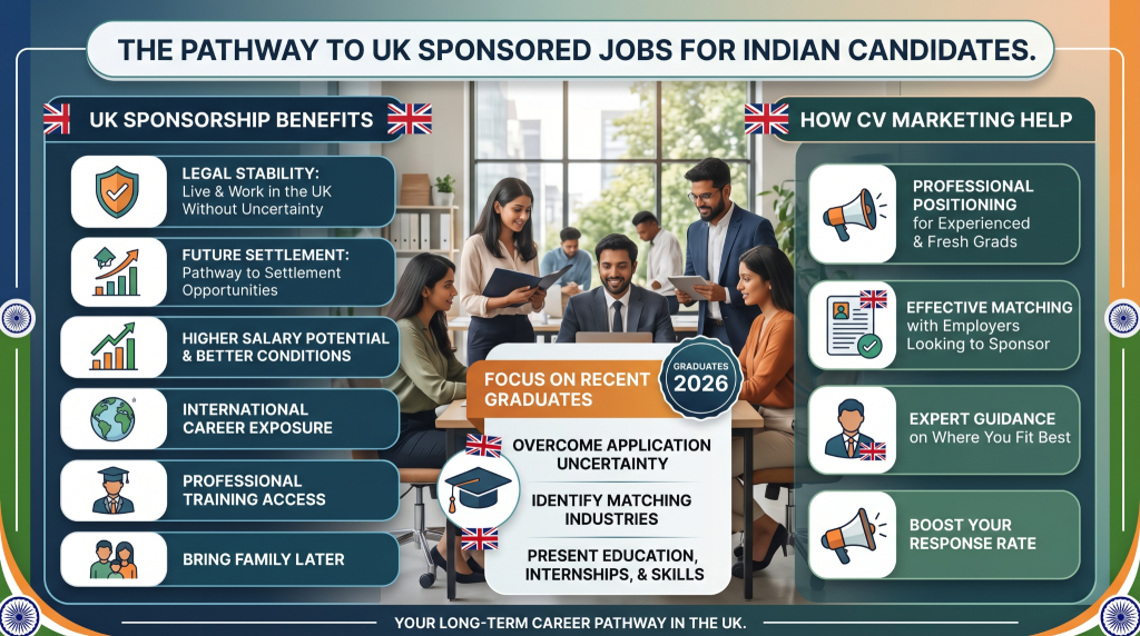 A structured infographic banner, against a backdrop of the London skyline with landmarks like Big Ben and the Shard, is titled'TOP UK INDUSTRIES OFFERING SPONSORSHIP OPPORTUNITIES.' Below the main header, three distinct, rounded rectangular panels with rounded corners and thick dividers showcase different sectors. From left to right:'HEALTHCARE & SOCIAL CARE' with icons of a stethoscope and heart and a photo of a diverse medical team;'TECHNOLOGY & IT' with icons of a gear, laptop, and cloud and a photo of diverse IT professionals working with dual monitors; and'ENGINEERING & CONSTRUCTION' with icons of a hard hat, wrench, and crane and a photo of construction workers looking at blueprints on a large construction site. Below each panel's image are descriptive roles, respectively:'Nurses, Doctors, Allied Health Professionals, Care Workers,''Software Developers, Data Analysts, Systems Architects,' and'Civil Engineers, Project Managers, Architects, Technicians.' The overall aesthetic is a clean, modern digital illustration with realistic photographic elements, featuring tiny integrated icons of British landmarks and Union Jack flags within a subtle border. The design has a consistent color scheme and is highly informative, optimized for a blog image banner.