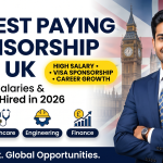 Highest paying sponsorship jobs in the UK featuring Indian professional with London background, highlighting visa sponsorship, high salary roles in IT, healthcare, engineering, and finance