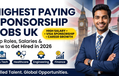Highest paying sponsorship jobs in the UK featuring Indian professional with London background, highlighting visa sponsorship, high salary roles in IT, healthcare, engineering, and finance