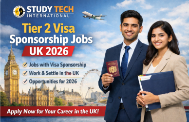Tier 2 Visa Sponsorship Jobs UK 2026 by Study Tech International with UK skyline and professionals.